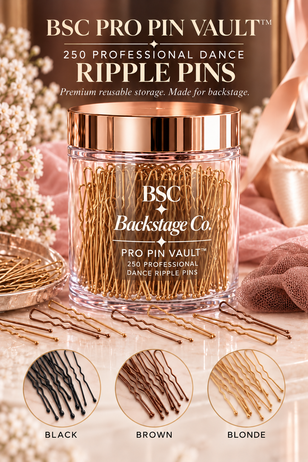BSC Pro Pin VAULT™ | 250 Professional RIPPLE PINS in Premium Acrylic Jar